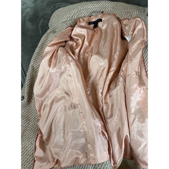 MARC JACOBS Circle Collar Checks Wool Light Pink Coat Half Belt Back Large - Picture 16 of 16